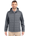 Colorado Rockies Cooperstown Cutter & Buck Evoke Hybrid Softshell Recycled Full Zip Mens Hooded Jacket Elemental Grey Front Thumbnail Image