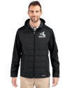 Chicago White Sox Cooperstown Cutter & Buck Evoke Hybrid Softshell Recycled Full Zip Mens Hooded Jacket Black Front Thumbnail Image