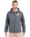 Milwaukee Brewers Cooperstown Cutter & Buck Evoke Hybrid Softshell Recycled Full Zip Mens Hooded Jacket Elemental Grey Front Thumbnail Image