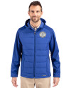 Milwaukee Brewers Cooperstown Cutter & Buck Evoke Hybrid Softshell Recycled Full Zip Mens Hooded Jacket Tour Blue Front Thumbnail Image