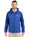 Toronto Blue Jays Cooperstown Cutter & Buck Evoke Hybrid Softshell Recycled Full Zip Mens Hooded Jacket Tour Blue Front Thumbnail Image