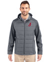 Cleveland Indians Cooperstown Cutter & Buck Evoke Hybrid Softshell Recycled Full Zip Mens Hooded Jacket Elemental Grey Front Thumbnail Image