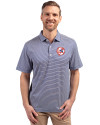 New York Yankees Cooperstown Cutter & Buck Forge Eco Double Stripe Stretch Recycled Mens Polo Tour Blue/White Front Thumbnail Image