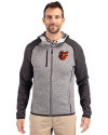 Baltimore Orioles Cooperstown Cutter & Buck Mainsail Full Zip Hooded Mens Jacket Polished Heather/Charcoal Heather Front Thumbnail Image