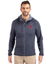 Cleveland Indians Cooperstown Cutter & Buck Mainsail Full Zip Hooded Mens Jacket Liberty Navy Heather Front Thumbnail Image