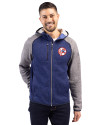 New York Yankees Cooperstown Cutter & Buck Mainsail Full Zip Hooded Mens Jacket Tour Blue Heather/Polished Heather Front Thumbnail Image