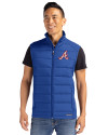 Atlanta Braves Cooperstown Cutter & Buck Evoke Hybrid Softshell Recycled Mens Full Zip Vest Tour Blue Front Thumbnail Image