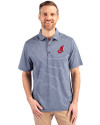 Cleveland Indians Cooperstown Cutter & Buck Forge Eco Heather Stripe Stretch Recycled Mens Big & Tall Polo Navy Blue Heather Front Thumbnail Image