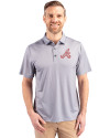 Atlanta Braves Cooperstown Cutter & Buck Pike Eco Tonal Geo Print Stretch Recycled Mens Big & Tall Polo Elemental Grey Front Thumbnail Image