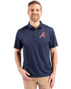 Atlanta Braves Cooperstown Cutter & Buck Pike Eco Tonal Geo Print Stretch Recycled Mens Big & Tall Polo Navy Blue Front Thumbnail Image