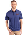 New York Mets Cooperstown Cutter & Buck Pike Eco Tonal Geo Print Stretch Recycled Mens Big & Tall Polo Tour Blue Front Thumbnail Image