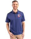 New York Yankees Cooperstown Cutter & Buck Pike Eco Tonal Geo Print Stretch Recycled Mens Big & Tall Polo Tour Blue Front Thumbnail Image