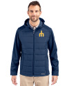 Seattle Mariners Cooperstown Cutter & Buck Evoke Hybrid Eco Softshell Recycled Full Zip Mens Big & Tall Hooded Jacket Navy Blue Front Thumbnail Image