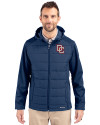 Washington Nationals Cooperstown Cutter & Buck Evoke Hybrid Eco Softshell Recycled Full Zip Mens Big & Tall Hooded Jacket Navy Blue Front Thumbnail Image