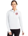 New York Yankees Cooperstown Cutter & Buck Daybreak Eco Recycled Womens Half Zip Hoodie White Front Thumbnail Image