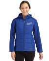 Kansas City Royals Cooperstown Cutter & Buck Evoke Hybrid Softshell Recycled Full Zip Womens Hooded Jacket Tour Blue Front Thumbnail Image