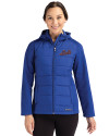 New York Mets Cooperstown Cutter & Buck Evoke Hybrid Softshell Recycled Full Zip Womens Hooded Jacket Tour Blue Front Thumbnail Image