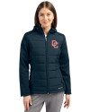 Washington Nationals Cooperstown Cutter & Buck Evoke Hybrid Softshell Recycled Full Zip Womens Hooded Jacket Navy Blue Front Thumbnail Image