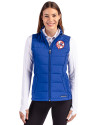 New York Yankees Cooperstown Cutter & Buck Evoke Hybrid Softshell Recycled Womens Full Zip Vest Tour Blue Front Thumbnail Image