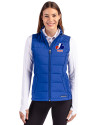Montreal Expos Cooperstown Cutter & Buck Evoke Hybrid Softshell Recycled Womens Full Zip Vest Tour Blue Front Thumbnail Image