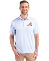 Atlanta Braves Cooperstown Cutter & Buck Pike Eco Symmetry Print Stretch Recycled Mens Polo White/Atlas Front Thumbnail Image