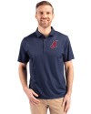 Cleveland Indians Cooperstown Cutter & Buck Pike Eco Tonal Geo Print Stretch Recycled Mens Polo Navy Blue Front Thumbnail Image