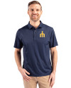 Seattle Mariners Cooperstown Cutter & Buck Pike Eco Tonal Geo Print Stretch Recycled Mens Polo Navy Blue Front Thumbnail Image