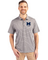 Michigan Wolverines Alumni Cutter & Buck Forge Eco Heather Stripe Stretch Recycled Mens Big & Tall Polo Elemental Grey Heather Front Thumbnail Image
