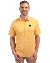 Michigan Wolverines College Vault Cutter & Buck Forge Eco Double Stripe Stretch Recycled Mens Polo College Gold/White Front Thumbnail Image
