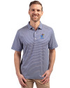 Kansas Jayhawks Alumni Cutter & Buck Forge Eco Double Stripe Stretch Recycled Mens Polo Tour Blue/White Front Thumbnail Image