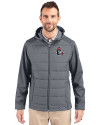 NC State Wolfpack College Vault Cutter & Buck Evoke Hybrid Eco Softshell Recycled Full Zip Mens Big & Tall Hooded Jacket Elemental Grey Front Thumbnail Image
