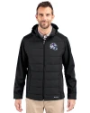 Buffalo Bills NFL Helmet Cutter & Buck Evoke Hybrid Eco Softshell Recycled Full Zip Mens Big & Tall Hooded Jacket Black Front Thumbnail Image