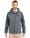 Tampa Bay Buccaneers NFL Helmet Cutter & Buck Evoke Hybrid Eco Softshell Recycled Full Zip Mens Big & Tall Hooded Jacket Elemental Grey Front Thumbnail Image