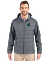 Philadelphia Eagles NFL Helmet Cutter & Buck Evoke Hybrid Eco Softshell Recycled Full Zip Mens Big & Tall Hooded Jacket Elemental Grey Front Thumbnail Image