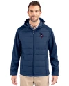 Minnesota Vikings Americana Cutter & Buck Evoke Hybrid Eco Softshell Recycled Full Zip Mens Big & Tall Hooded Jacket Navy Blue Front Thumbnail Image