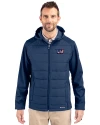 Washington Commanders Americana Cutter & Buck Evoke Hybrid Eco Softshell Recycled Full Zip Mens Big & Tall Hooded Jacket Navy Blue Front Thumbnail Image