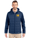 Michigan Wolverines Alumni Cutter & Buck Evoke Hybrid Eco Softshell Recycled Full Zip Mens Big & Tall Hooded Jacket Navy Blue Front Thumbnail Image