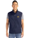 View image 1: Michigan Wolverines College Vault Cutter & Buck Charter Recycled Packable Mens Big & Tall Full Zip Vest Navy Blue Front