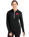 Nebraska Cornhuskers Alumni Cutter & Buck Daybreak Eco Recycled Womens Half Zip Hoodie Black Front Thumbnail Image