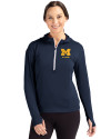 Michigan Wolverines Alumni Cutter & Buck Daybreak Eco Recycled Womens Half Zip Hoodie Navy Blue Front Thumbnail Image