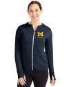 Michigan Wolverines Alumni Cutter & Buck Daybreak Eco Recycled Womens Full Zip Hoodie Navy Blue Front Thumbnail Image