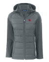Nebraska Cornhuskers College Vault Cutter & Buck Evoke Hybrid Softshell Recycled Full Zip Womens Hooded Jacket Elemental Grey Mannequin Thumbnail Image