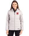 Nebraska Cornhuskers Alumni Cutter & Buck Evoke Hybrid Softshell Recycled Full Zip Womens Hooded Jacket CONCRETE Front Thumbnail Image