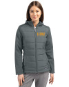 LSU Tigers Alumni Cutter & Buck Evoke Hybrid Softshell Recycled Full Zip Womens Hooded Jacket Elemental Grey Front Thumbnail Image