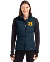 View image 7: Michigan Wolverines Alumni Cutter & Buck Evoke Recycled Honeycomb Fleece Womens Hybrid Full Zip Vest Navy Blue Front