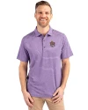 LSU Tigers College Vault Cutter & Buck Forge Eco Heather Stripe Stretch Recycled Mens Polo College Purple Heather Front Thumbnail Image