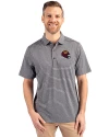 Washington Commanders NFL Helmet Cutter & Buck Forge Eco Heather Stripe Stretch Recycled Mens Polo Black Heather Front Thumbnail Image
