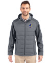 Kansas Jayhawks College Vault Cutter & Buck Evoke Hybrid Softshell Recycled Full Zip Mens Hooded Jacket Elemental Grey Front Thumbnail Image