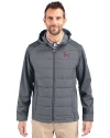 Clemson Tigers College Vault Cutter & Buck Evoke Hybrid Softshell Recycled Full Zip Mens Hooded Jacket Elemental Grey Front Thumbnail Image
