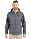 Auburn Tigers College Vault Cutter & Buck Evoke Hybrid Softshell Recycled Full Zip Mens Hooded Jacket Elemental Grey Front Thumbnail Image